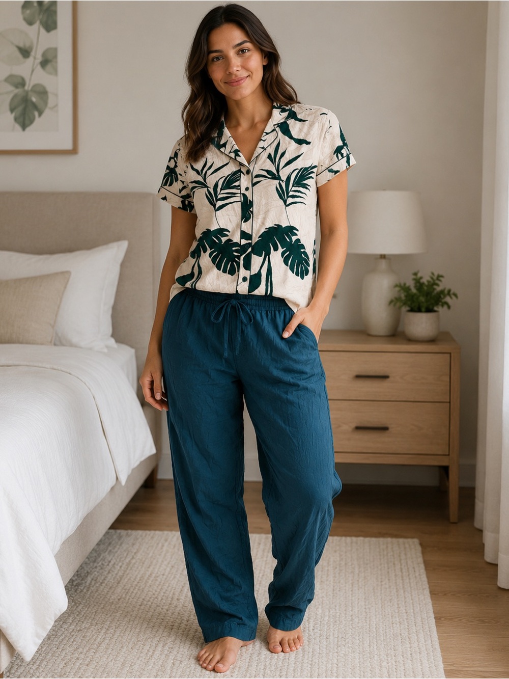 Soma Teal Drawstring Wide-Leg Lounge Pants